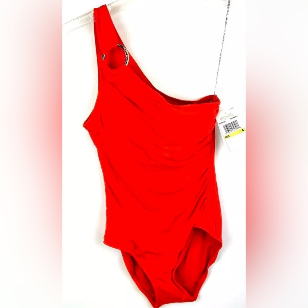 Michael Kors Womenβs Iconic Bright Orange One Shoulder One Piece Swimsuit Size 4